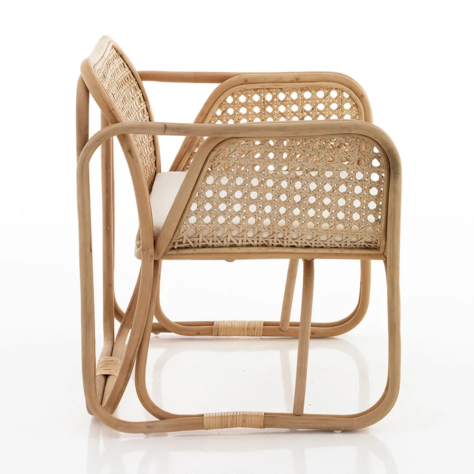 Poltrona de vime para exterior e interior e almofadas de tecido Saia - Voir Viadurini