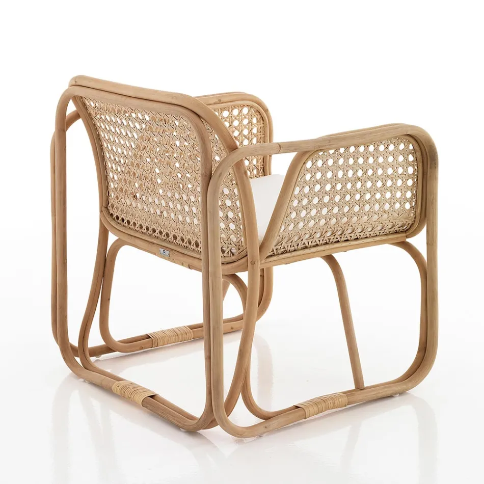 Poltrona de vime para exterior e interior e almofadas de tecido Saia - Voir Viadurini