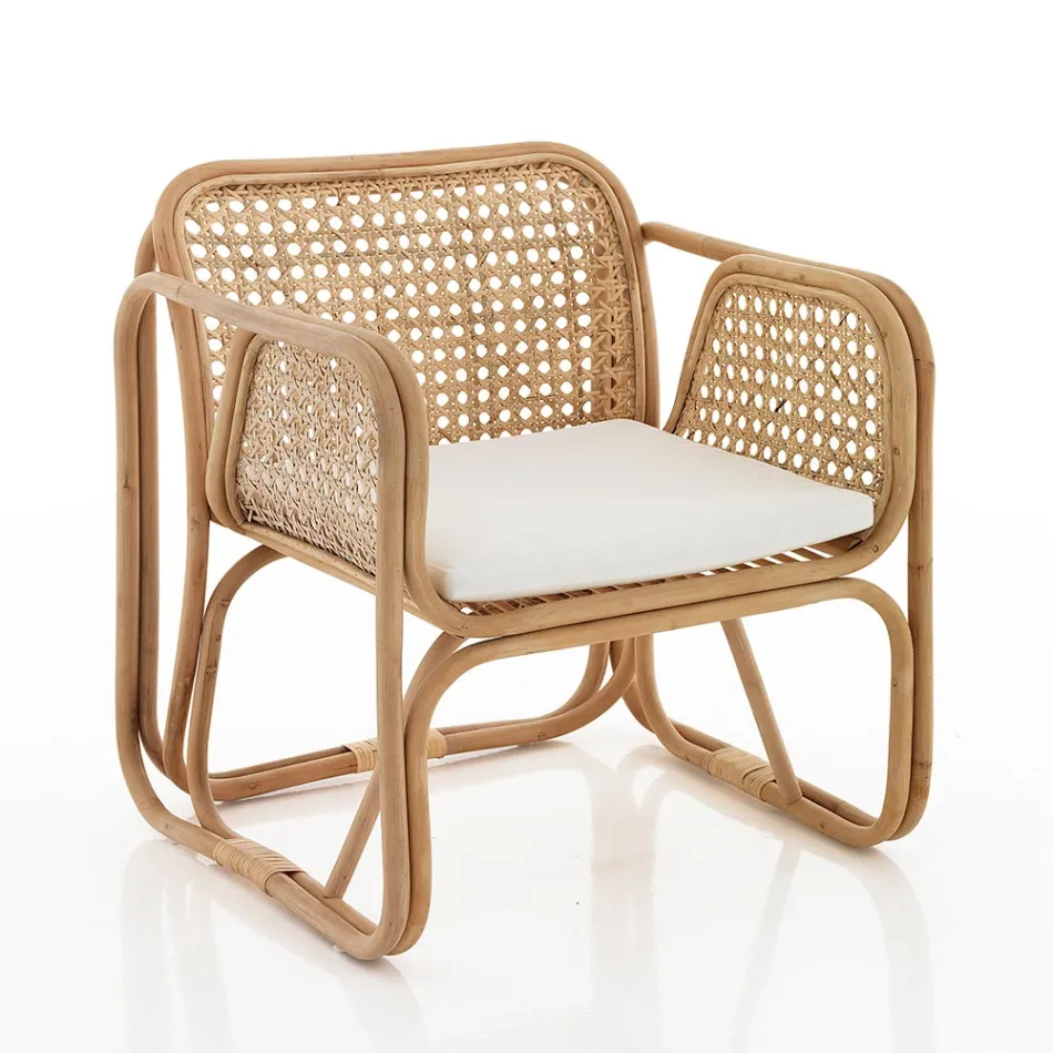 Poltrona de vime para exterior e interior e almofadas de tecido Saia - Voir Viadurini