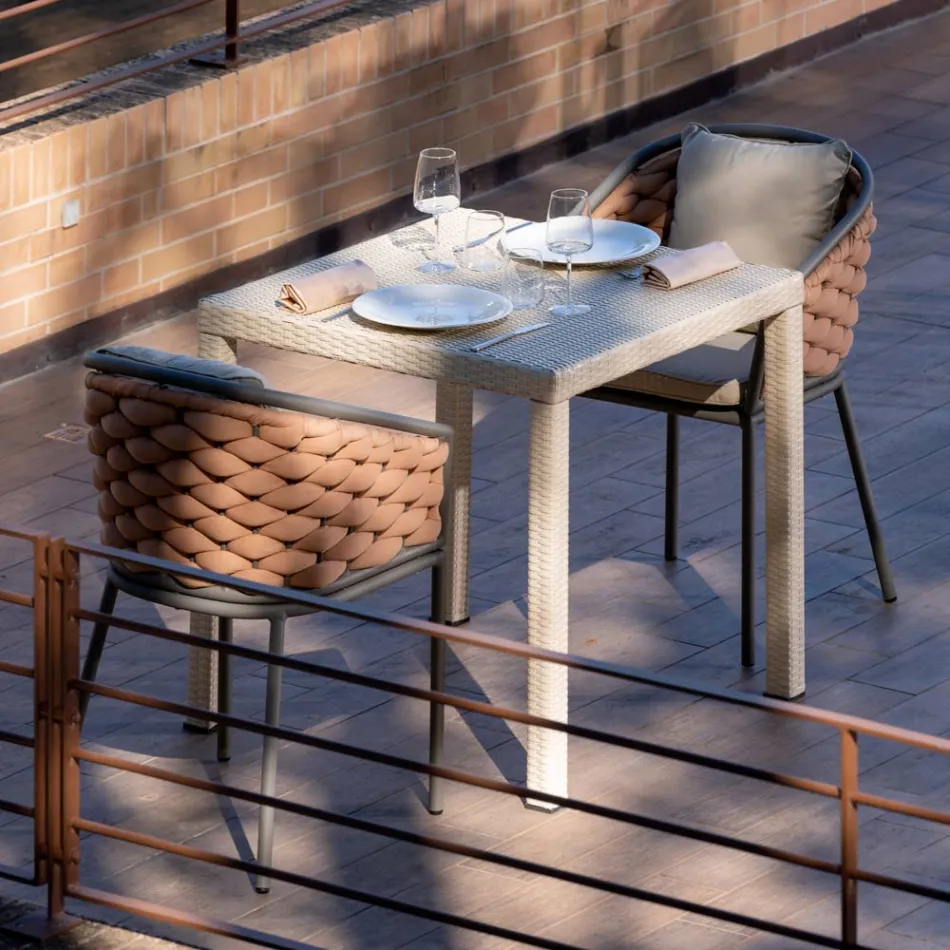 Poltrona outdoor em alumínio e tecido Olefil tecido à mão - Reda Viadurini