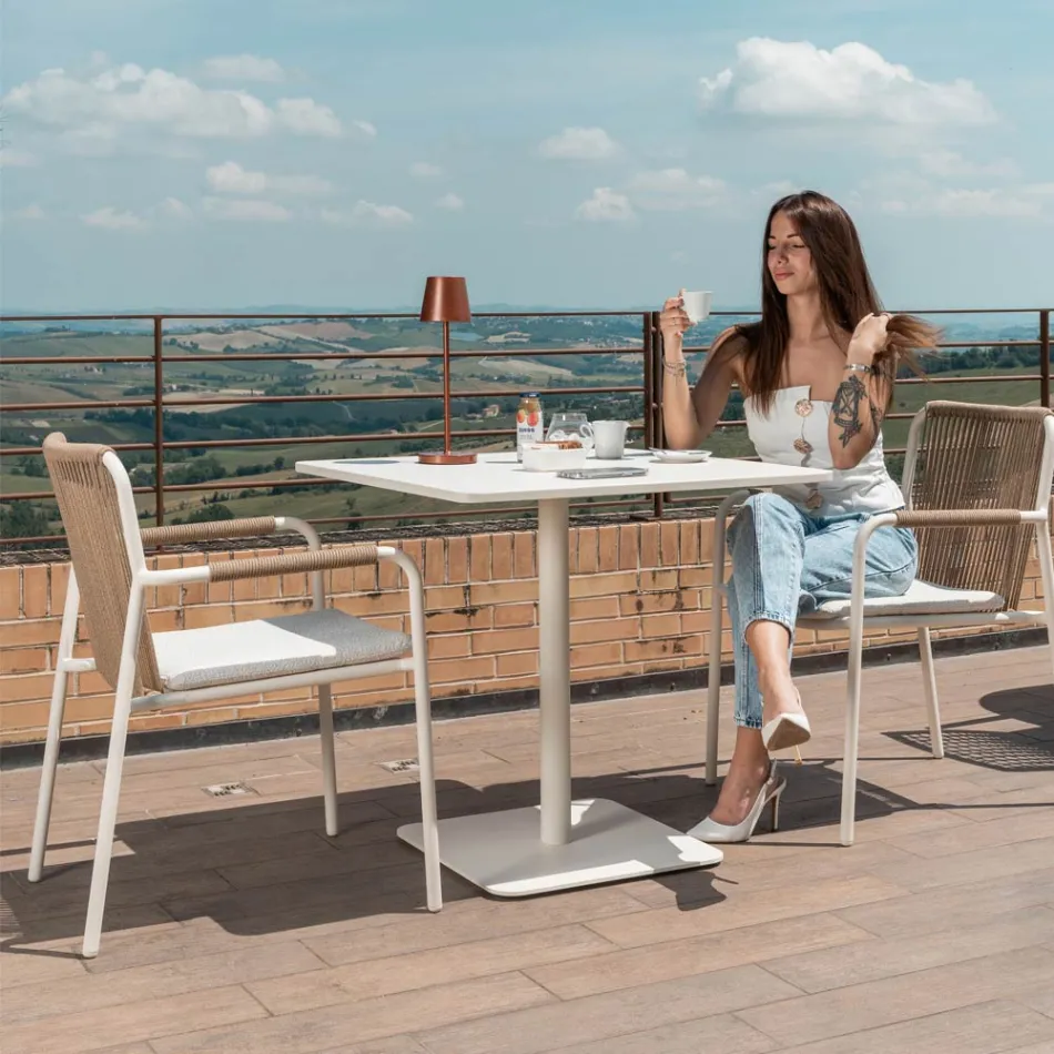 Cadeirão de exterior em alumínio bege e corda Terra - Luxe Viadurini