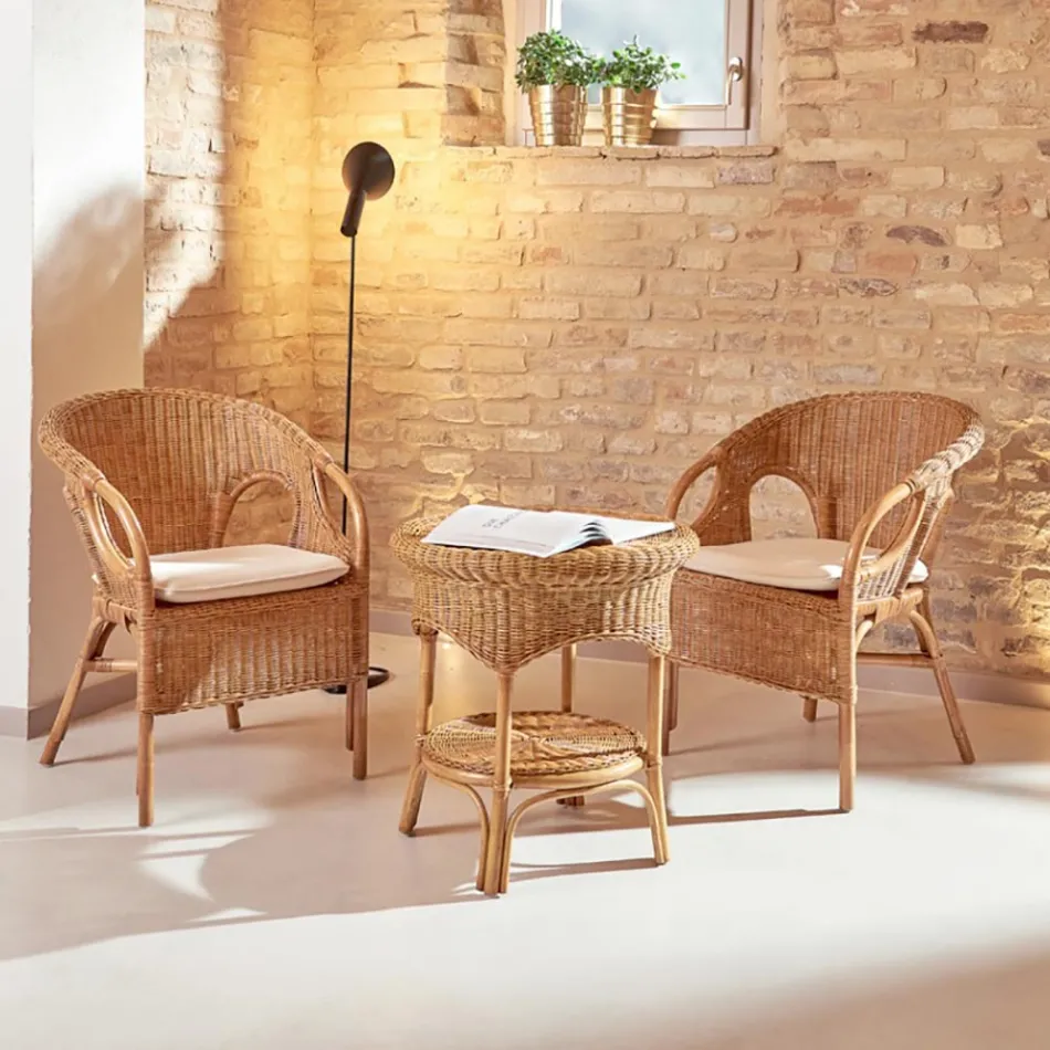 Poltrona de vime ao ar livre com almofada de assento - Nathaniel Viadurini