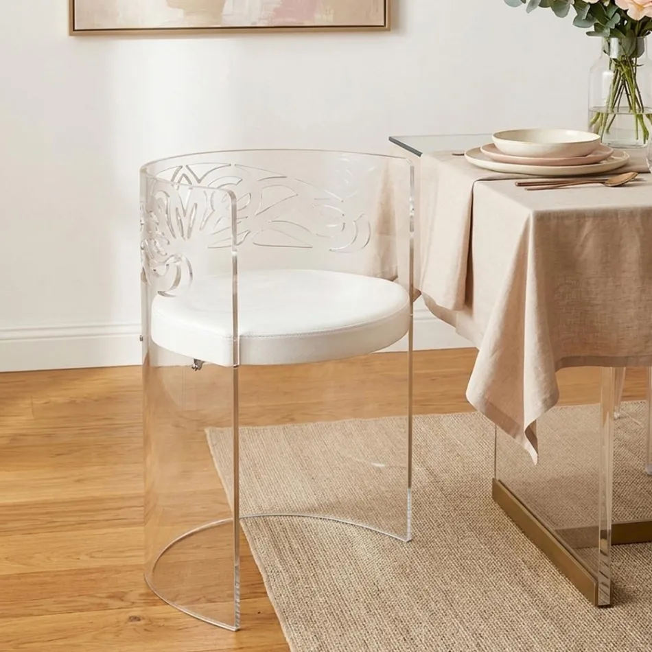 Poltrona Caelia em acrílico transparente com assento acolchoado, fabricada na Itália. Viadurini