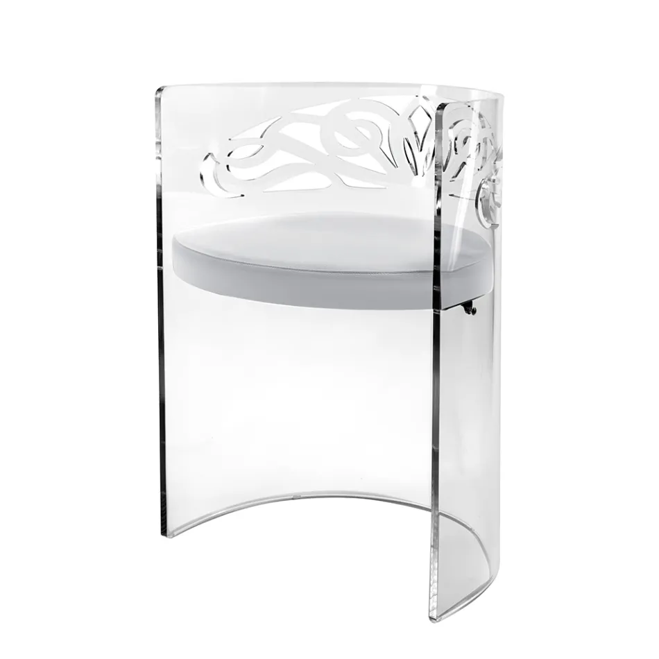 Poltrona Caelia em acrílico transparente com assento estofado, fabricada na Itália. Viadurini