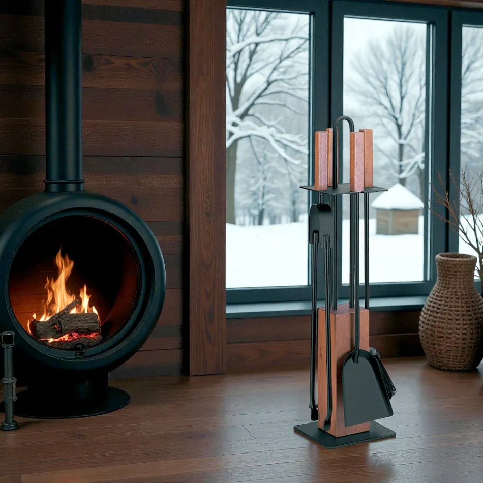 Porta-Ferramentas com 4 Acessórios, Cabos e Estrutura de Madeira Fabricado na Itália - Koi Viadurini