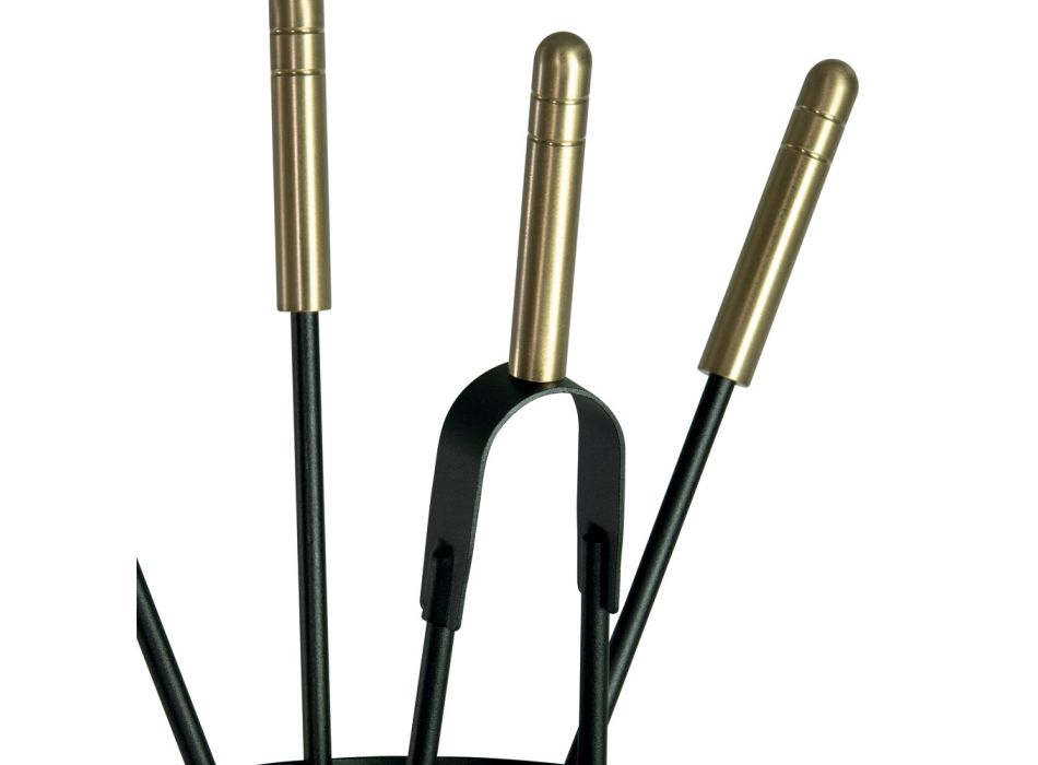 Porta-ferramentas com 4 ferramentas para cuidar da lareira fabricadas na Itália - Fakir Viadurini