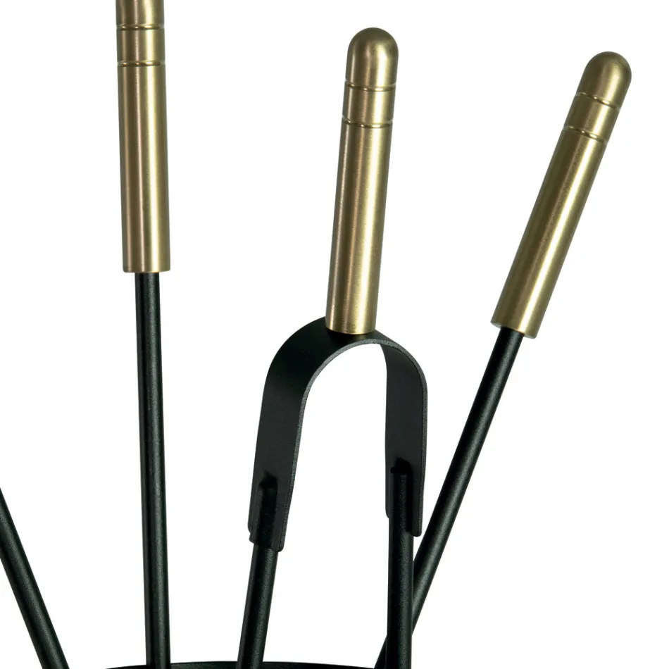 Porta-ferramentas com 4 ferramentas para cuidar da lareira fabricadas na Itália - Fakir Viadurini