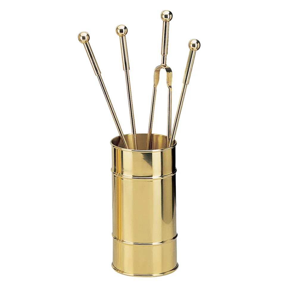 Porta-ferramentas para lareira em latão 4 peças fabricado na Itália - girafa Viadurini