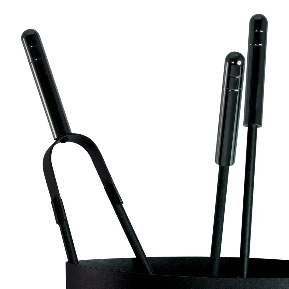 Porta-ferramentas metálico para lareira com 4 acessórios fabricados na Itália - Canarino Viadurini