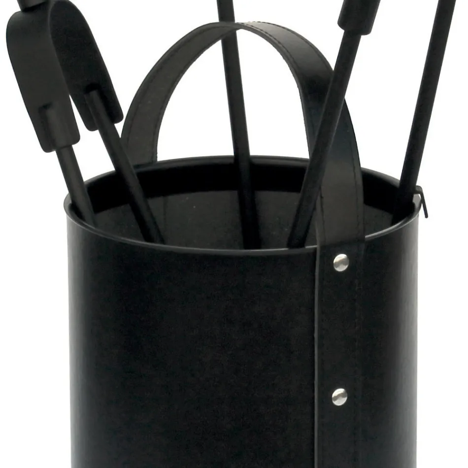 Porta-ferramentas redondo em couro sintético com alça e 4 acessórios fabricados na Itália - Pombo Viadurini