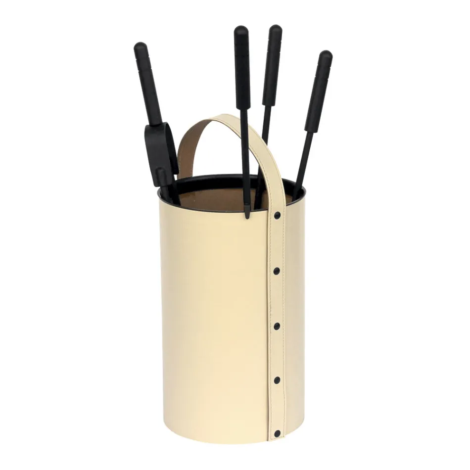 Porta-ferramentas redondo em couro sintético com alça e 4 acessórios fabricados na Itália - Pombo Viadurini