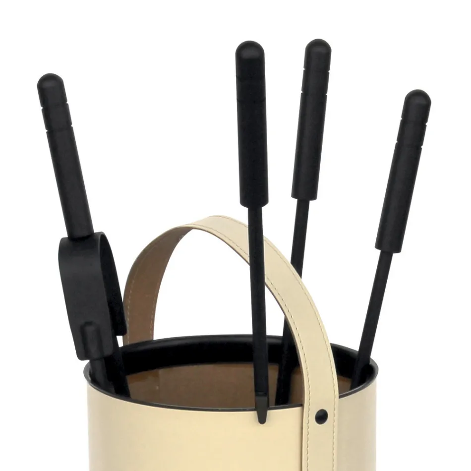 Porta-ferramentas redondo em couro sintético com alça e 4 acessórios fabricados na Itália - Pombo Viadurini