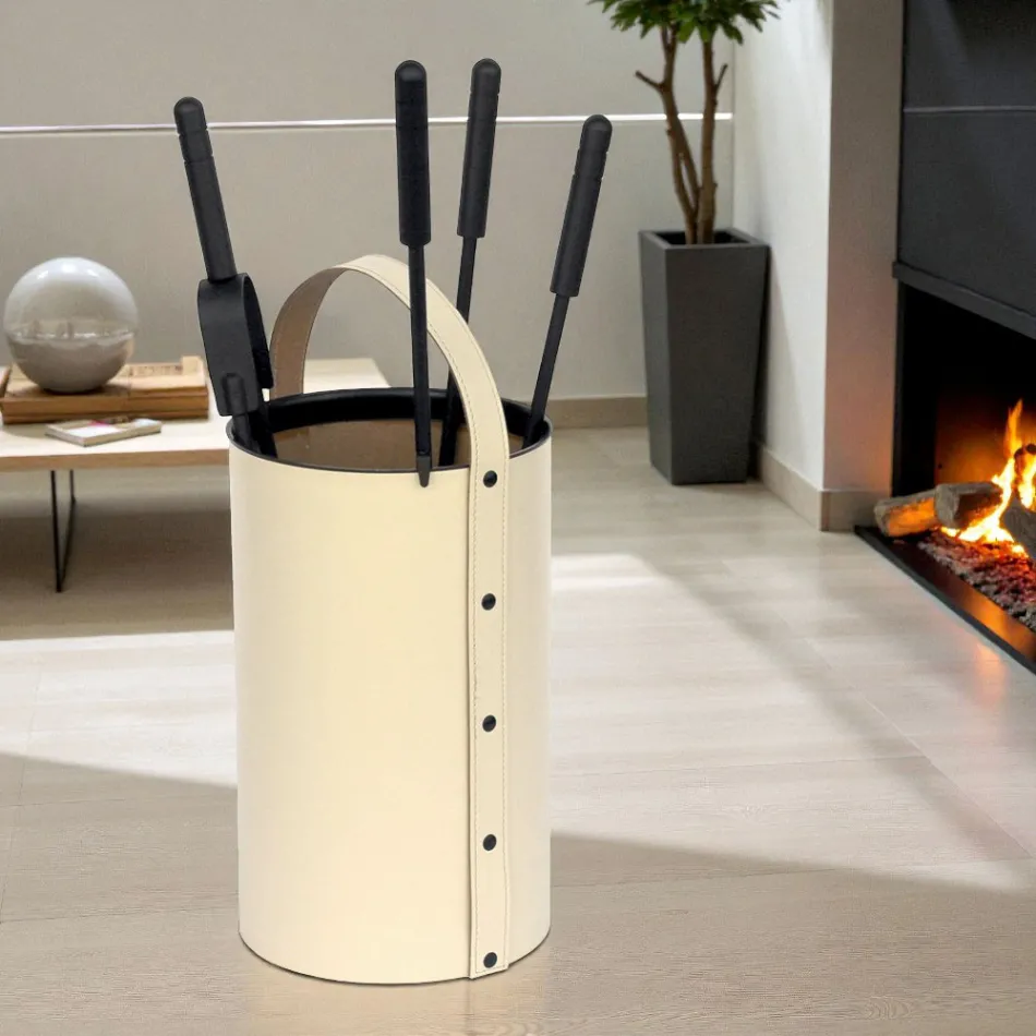 Porta-ferramentas redondo em couro sintético com alça e 4 acessórios fabricados na Itália - Pombo Viadurini