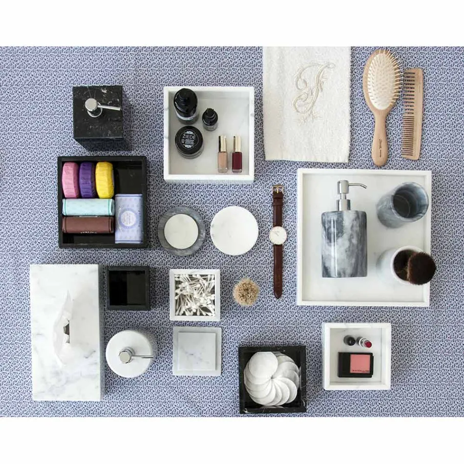 Porta-Lenços Moderno em Mármore Carrara Branco Made in Italy - Rafa Viadurini