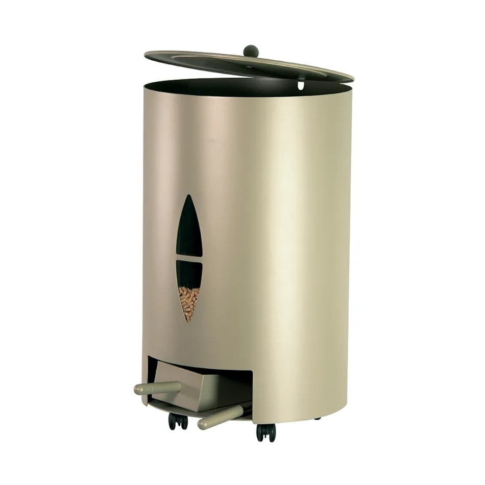 Porta pellets com tampa, vassoura e pá Made in Italy - Cacatua Viadurini