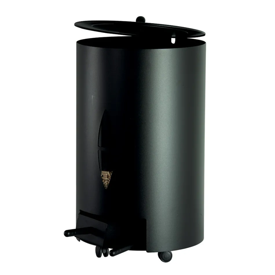 Porta pellets com tampa, vassoura e pá Made in Italy - Cacatua Viadurini