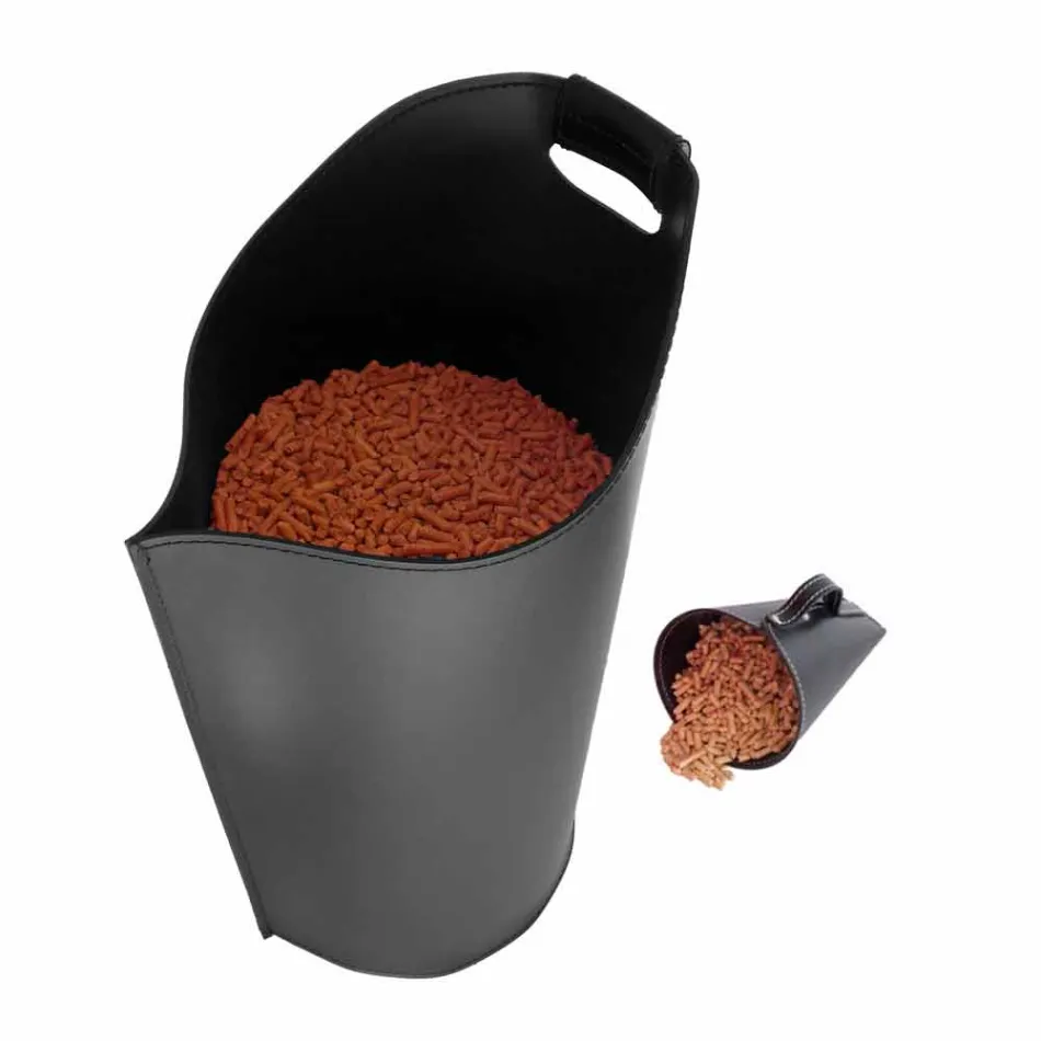 Porta-pellets com sessir interno em couro preto de design Sapir Viadurini