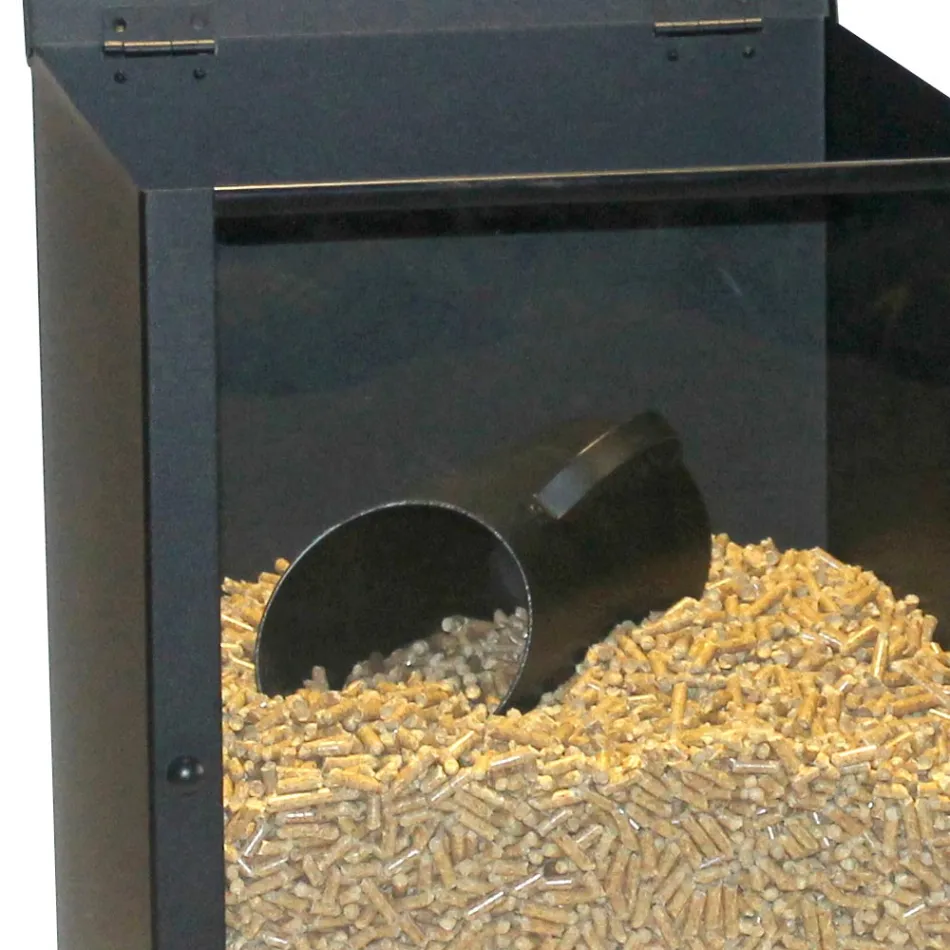 Porta Pellets em Aço Pintado de Preto com Plexiglass Fabricado na Itália - Pellicano Viadurini