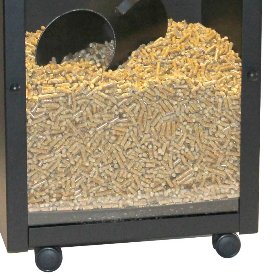 Porta Pellets em Aço Pintado de Preto com Plexiglass Fabricado na Itália - Pellicano Viadurini