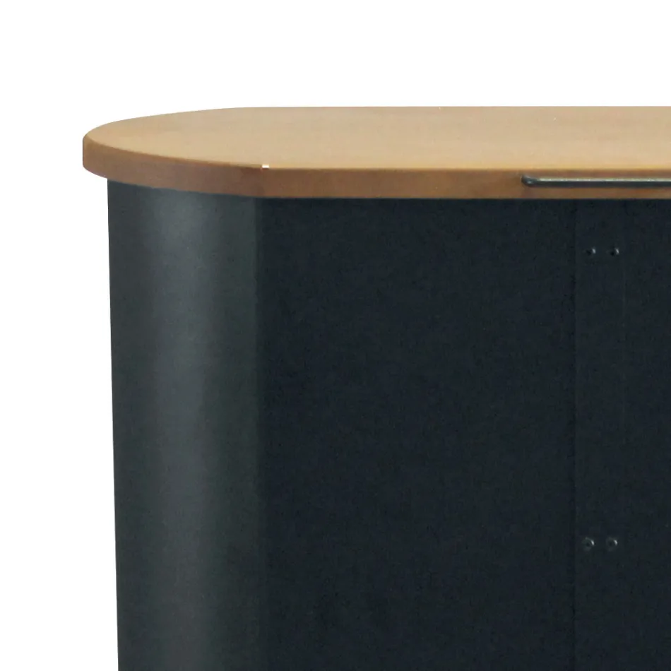 Porta Pellets Metálico com Rodas e Tampa de Madeira Fabricado na Itália - Bisonte Viadurini