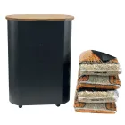 Porta Pellets Metálico com Rodas e Tampa de Madeira Fabricado na Itália - Bisonte Viadurini