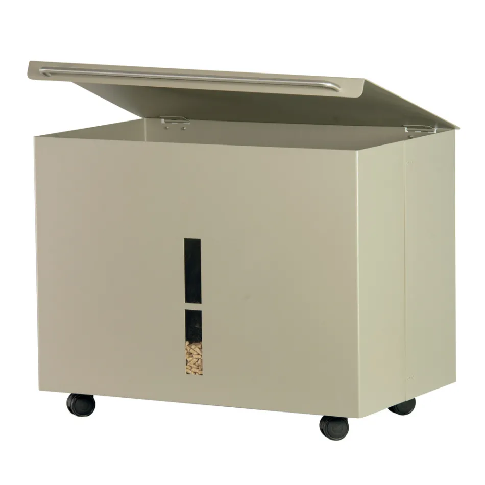 Porta Pellets Metálico com Rodas e Tampa Fabricado na Itália - Gazza Viadurini