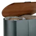 Porta Pellets Oval em Metal Preto e Tampa de Madeira Fabricado na Itália - Bisonte Viadurini