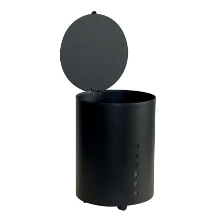 Porta-pellets redondo em aço pintado de preto e rodas fabricadas na Itália - Airone Viadurini