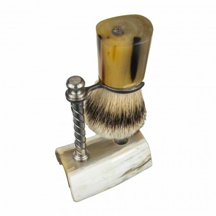 Porta-escova de barbear em chifre de boi e aço feito na Itália - Diplo Viadurini