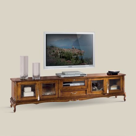 Suporte de TV de madeira estilo clássico com portas de vidro feito na Itália - Richard Viadurini