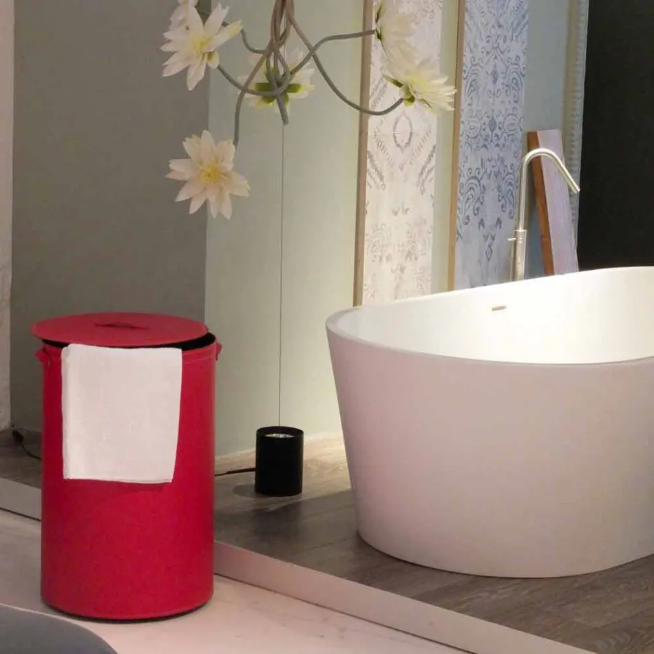 Cesto de roupa cilíndrico em couro artesanal regenerado Roby Viadurini