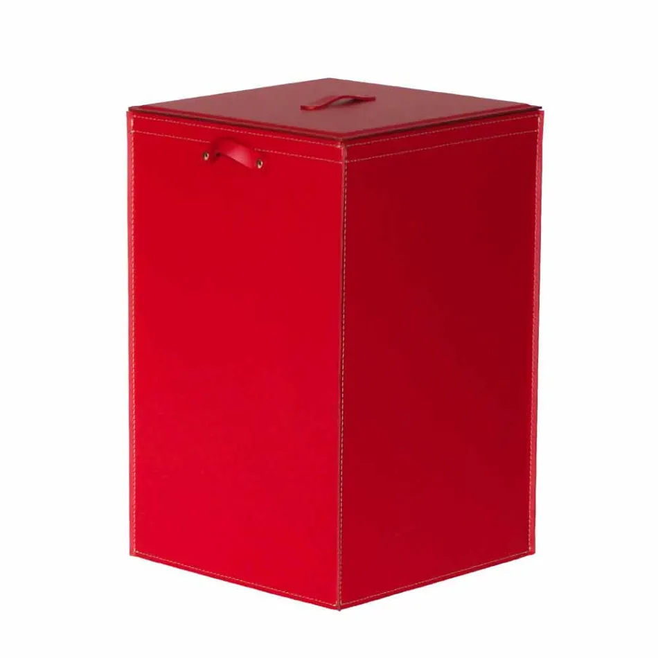 Cesto de roupa de couro com base quadrada David, fabricado na Itália Viadurini