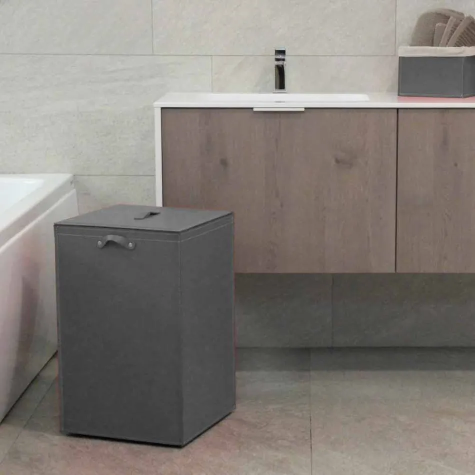 Cesto de roupa de couro com base quadrada David, fabricado na Itália Viadurini