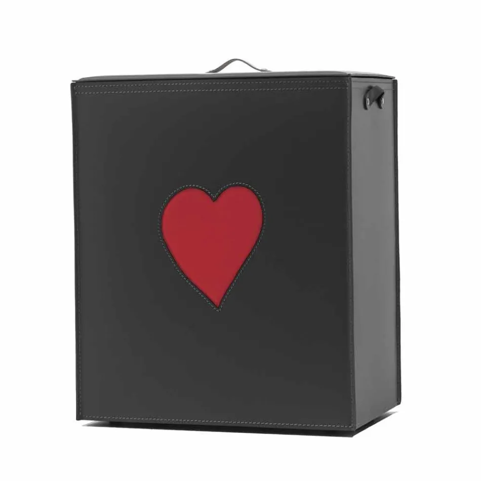 Cesto de roupa de couro contemporâneo feito em Itália Adele, inserção de coração Viadurini