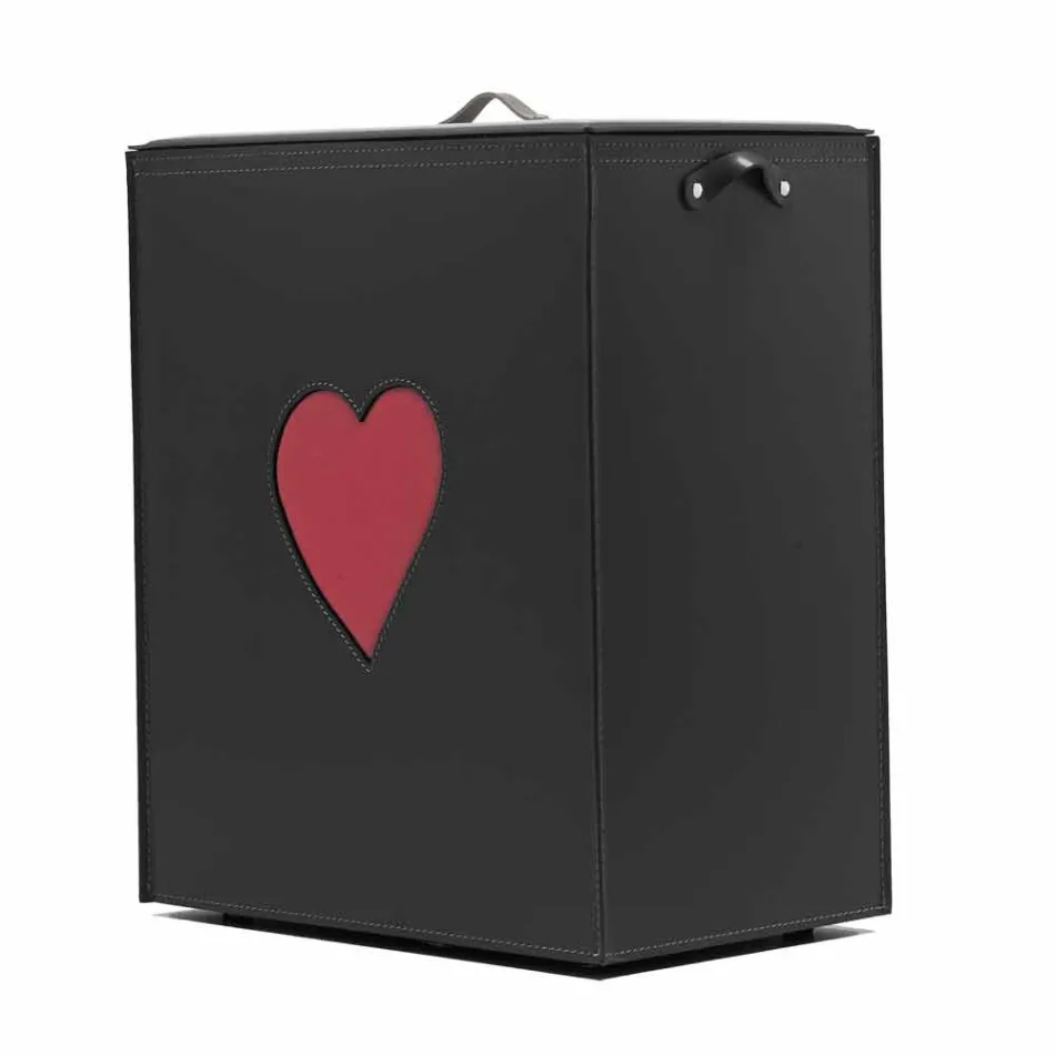 Cesto de roupa de couro contemporâneo feito em Itália Adele, inserção de coração Viadurini