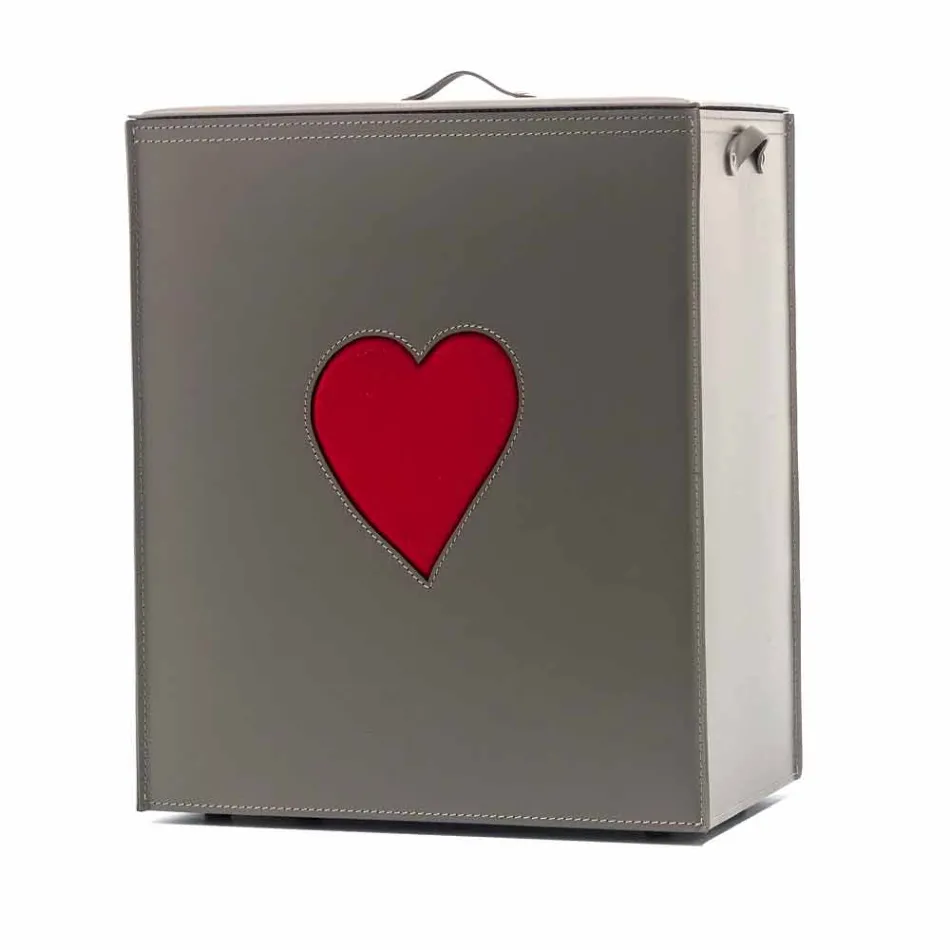 Cesto de roupa de couro contemporâneo feito em Itália Adele, inserção de coração Viadurini