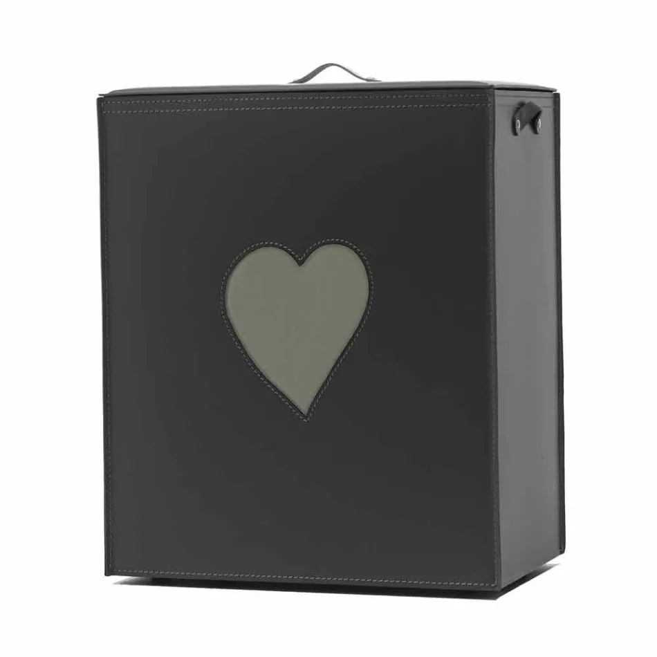 Cesto de roupa de couro contemporâneo feito em Itália Adele, inserção de coração Viadurini