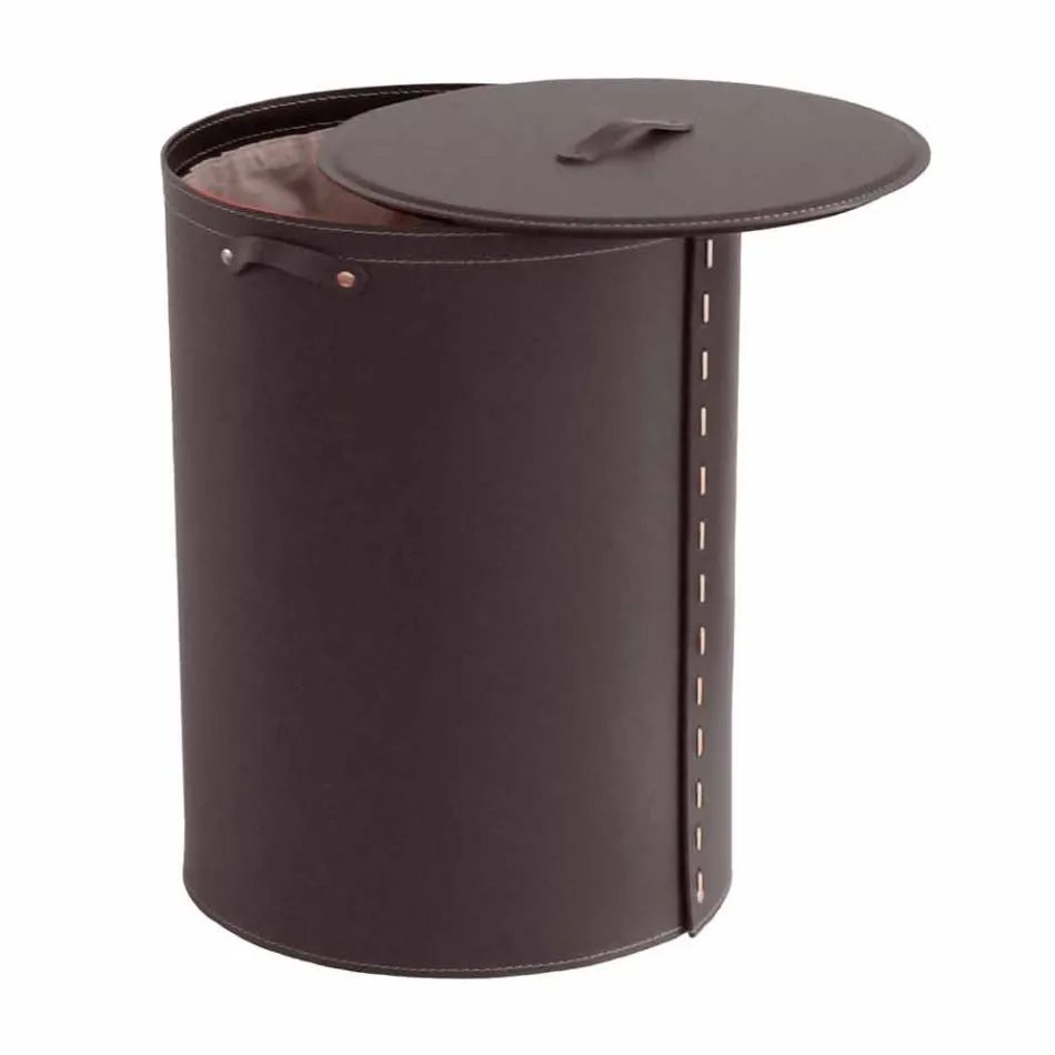 Cesto de roupa oval em pele regenerada Riky fabricada em Itália Viadurini