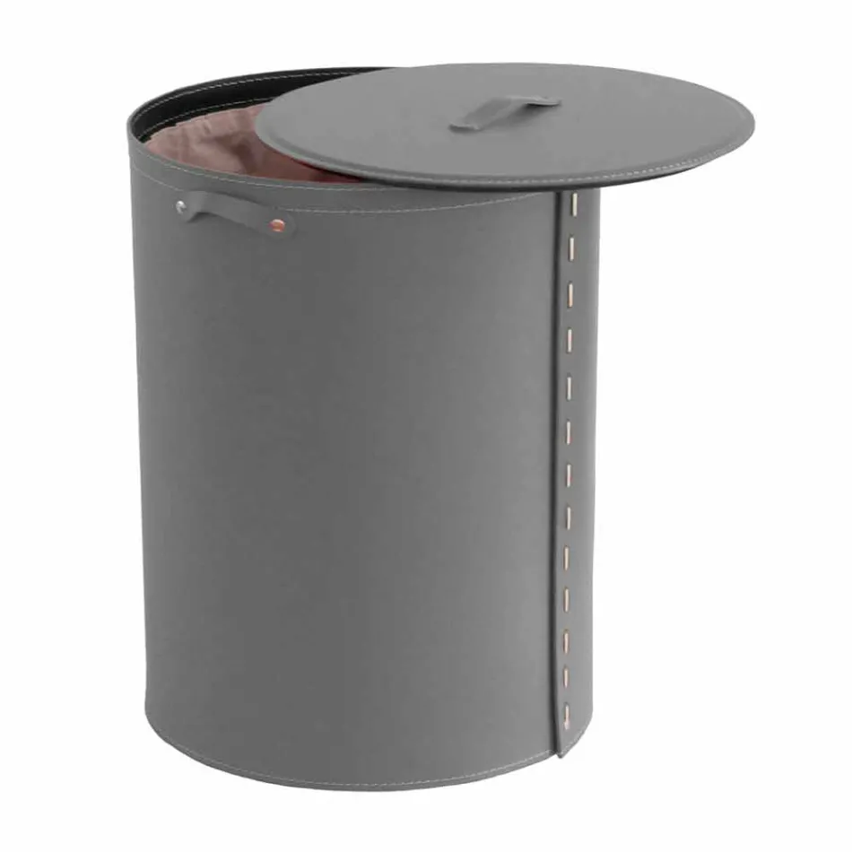 Cesto de roupa oval em pele regenerada Riky fabricada em Itália Viadurini