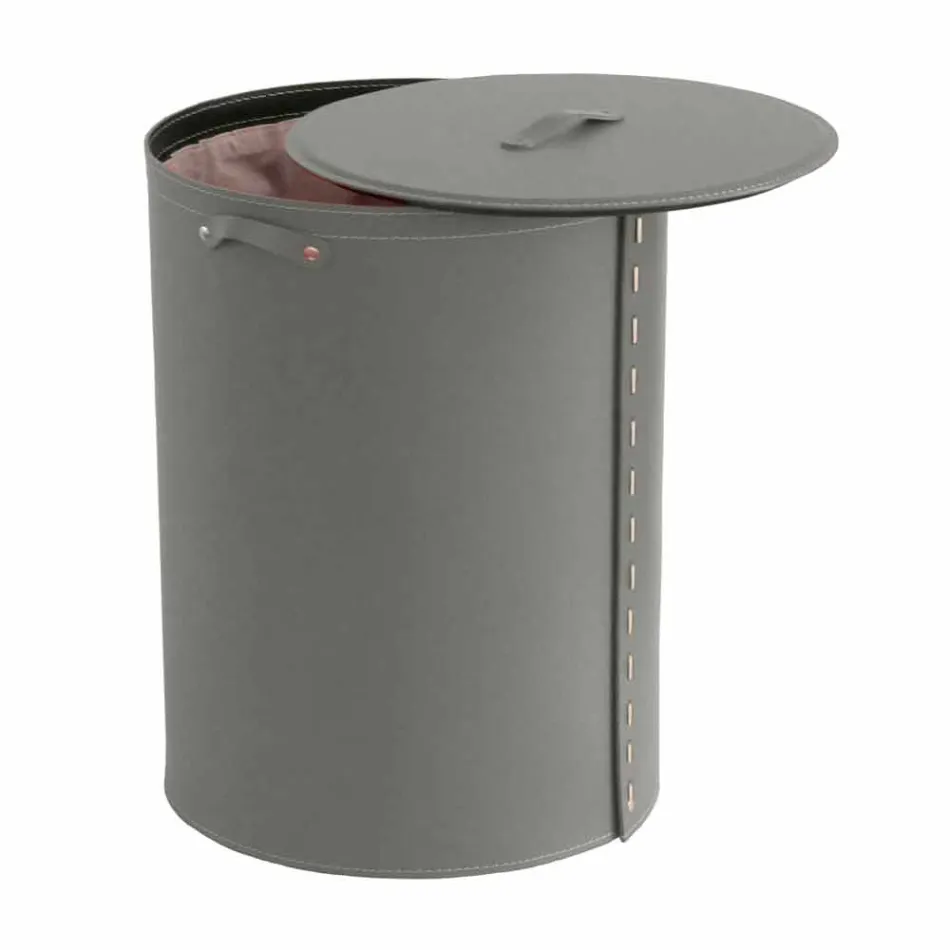 Cesto de roupa oval em pele regenerada Riky fabricada em Itália Viadurini