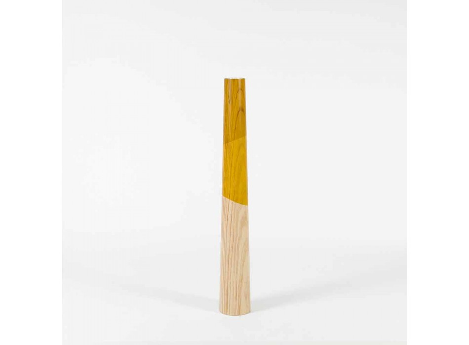Suporte de vela moderno em madeira maciça de pinho com detalhes coloridos - candura Viadurini