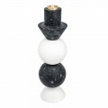 Castiçal alto em mármore branco, preto e latão fabricado em Itália - Bram