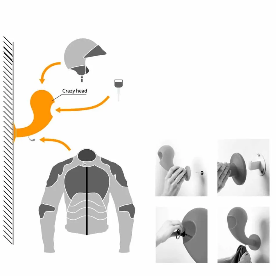 Suporte de capacete ou cabide de parede colorido, 6 peças - Crazy Head by Myyour Viadurini