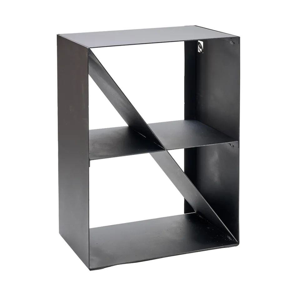 Suporte para Lenha com Barra Oblíqua em Aço Pintado Preto Fabricado na Itália - Fiamme Viadurini