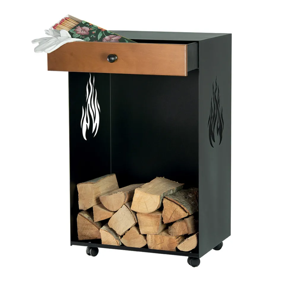 Suporte de madeira com rodas e gaveta superior Made in Italy - Polare Viadurini