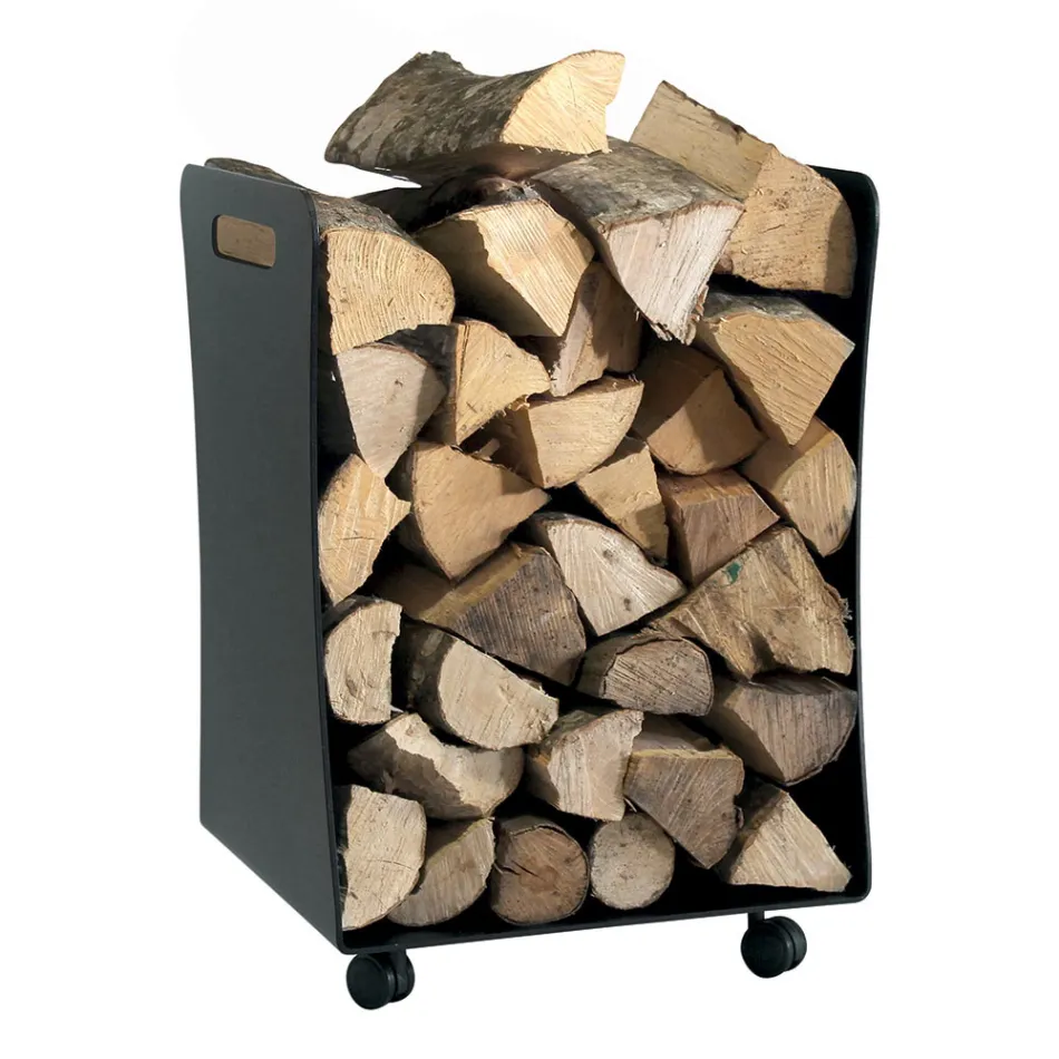 Suporte de madeira com rodas e alças de metal fabricado na Itália - Gaivota Viadurini