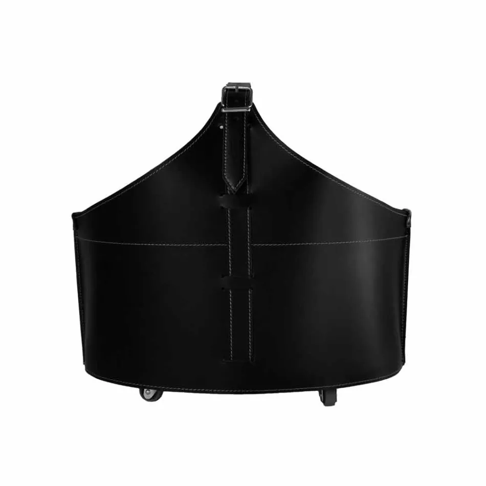 Suporte de lenha para interior com rodas em couro regenerado moderno Fabia Viadurini