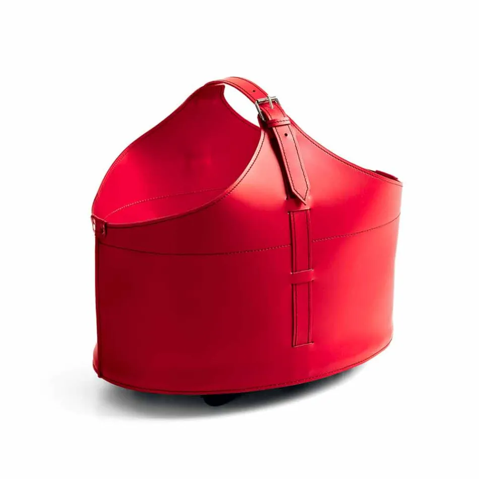 Suporte de lenha para interior com rodas em couro regenerado moderno Fabia Viadurini