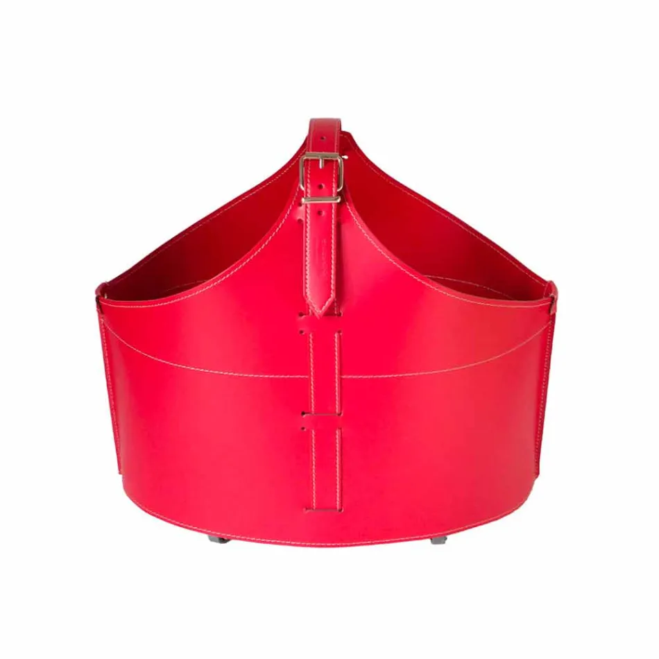 Suporte de lenha para interior com rodas em couro regenerado moderno Fabia Viadurini