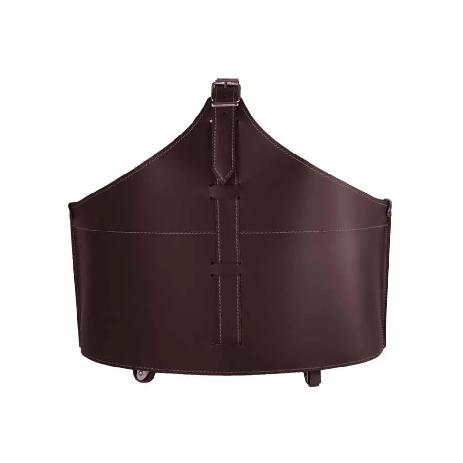 Suporte de lenha para interior com rodas em couro regenerado moderno Fabia Viadurini